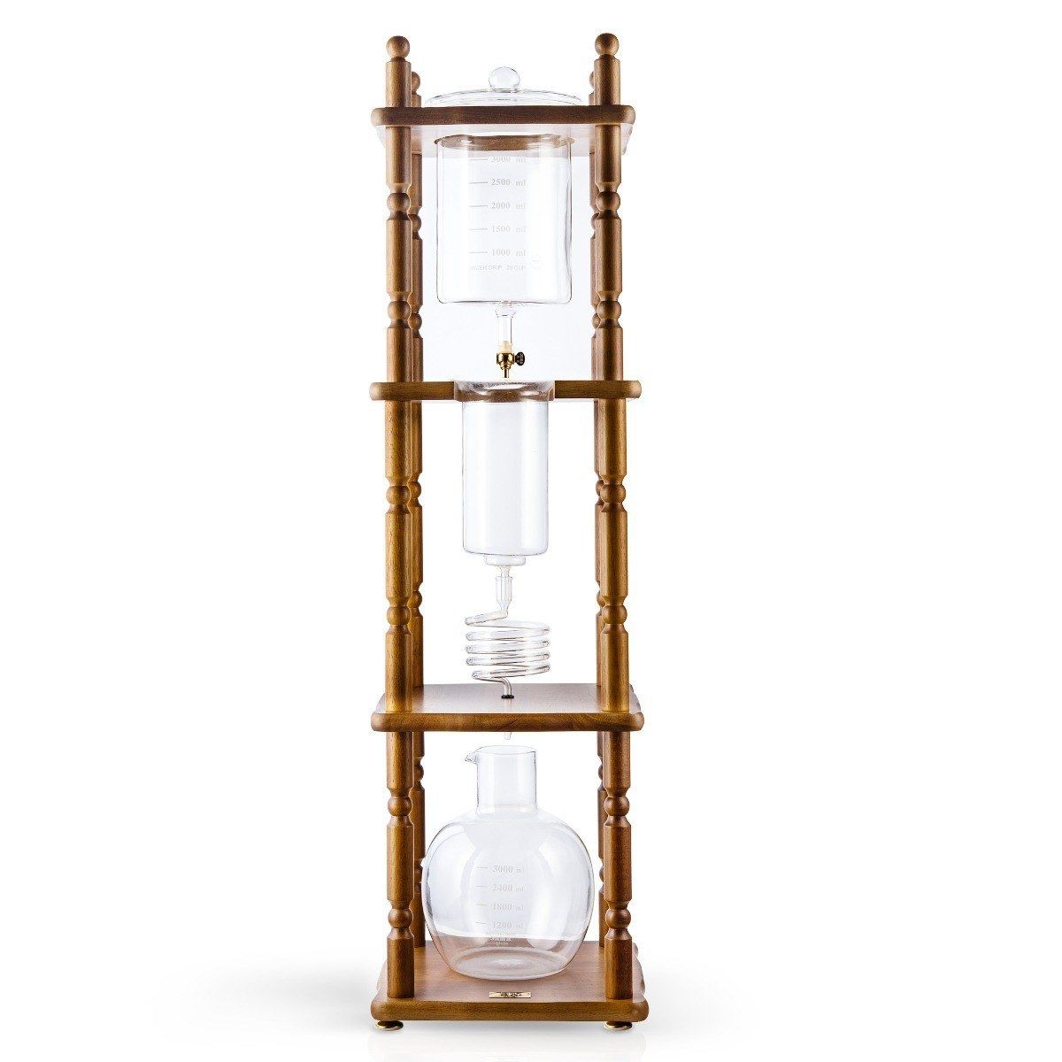 Yama Glass 25 Cup Cold Drip Maker Curved Brown Wood Frame – 48